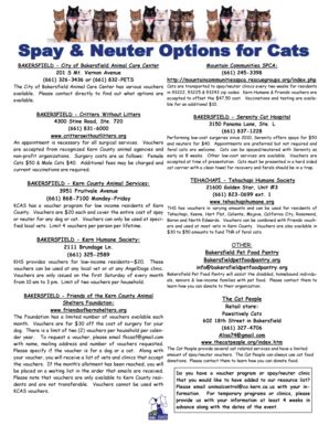 Fillable Online Psbweb Co Kern Ca Spay Neuter Options For Cats In Kern