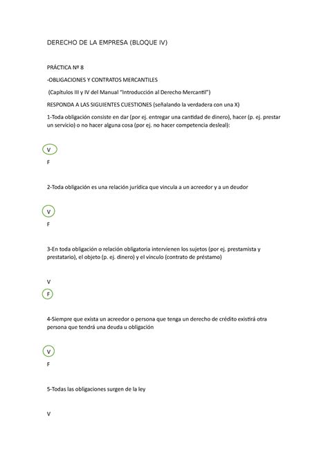 Derecho De La Empresa Práctica 8 Derecho De La Empresa Bloque Iv PrÁctica Nº 8 Obligaciones