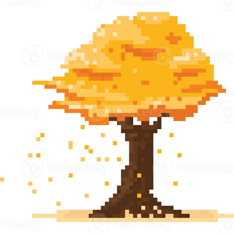 Pixel Art Autumn Falling Leave Tree Png