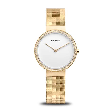 Reloj Bering Classic Mujer Baño Oro Amarillo y Cristales Analógico