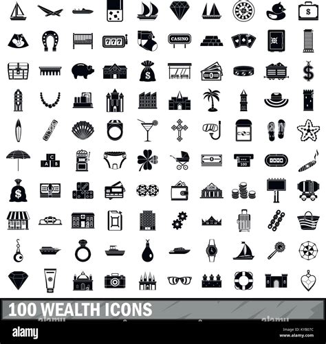 100 Wealth Icons Set In Simple Style For Any Design Vector Illustration