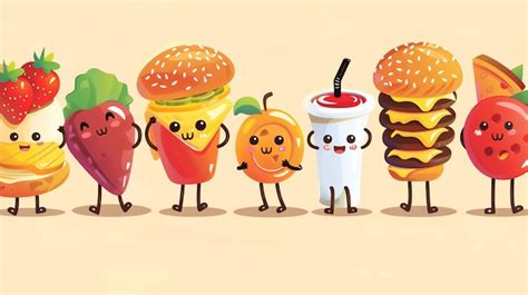 Cute Cartoon Food Characters With Happy Faces Premium AI Generated Image