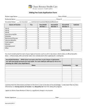 Fillable Online Sliding Fee Scale Application Form Chase Brexton