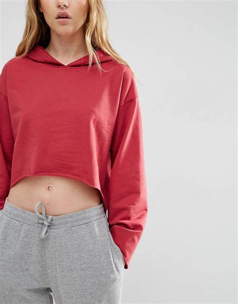 Asos Hoodie In Crop With Raw Hem At Crop Top Suit Stylish Crop Top Crop Tops Women