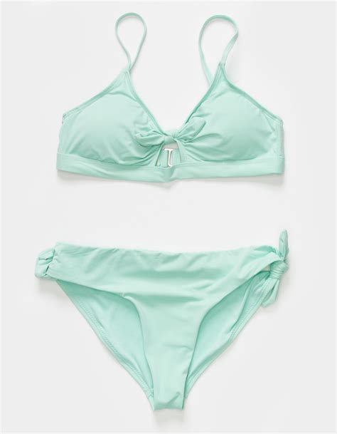 Full Tilt Knot Front Bralette Girls Bikini Set Mint Tillys