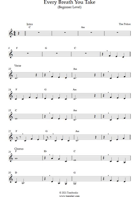 Every Breath You Take (Beginner Level) (The Police) - Clarinet Sheet Music