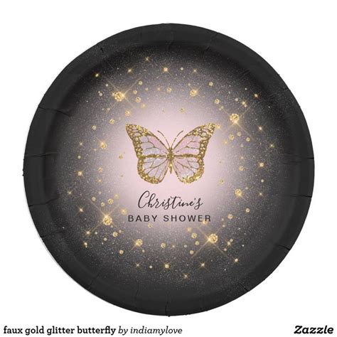 Faux Gold Glitter Butterfly Paper Plates Zazzle Paper Plates Gold Glitter Acrylic Art Print