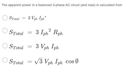 Solved The Apparent Power In A Balanced 3 Phase Ac Circuit