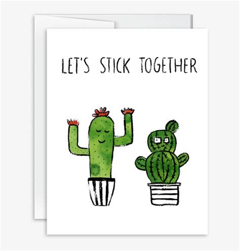 Lets Stick Together Watercolor Cactus Greeting Card Cactus Lets