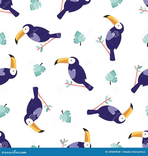 Vector Seamless Patterns with Cute Toucans and Leaves Stock Vector ...