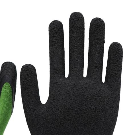 Green Nylon Shell With Black Crinkle Latex Palm Coated Gloves Size