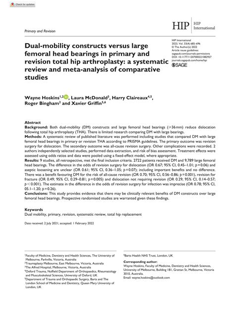 SOLUTION Hoskins Et Al 2022 Dual Mobility Constructs Versus Large