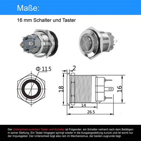 Taster Schalter V Led Beleuchtung Klingel Drucktaster Druckschalter