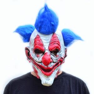 Creepy Evil Scary Halloween Clown Mask Rubber Latex Blue Haired Clown ...