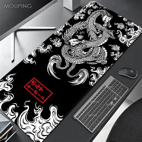 Black And White Dragon Mouse Pad Deskmat Playmat Laptop Japan Anime