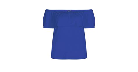 Blue Ruffle Trim Bardot Neck Top New Look