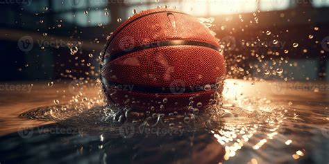 Generative Ai Basketball Ball On The Court With Water Splash And