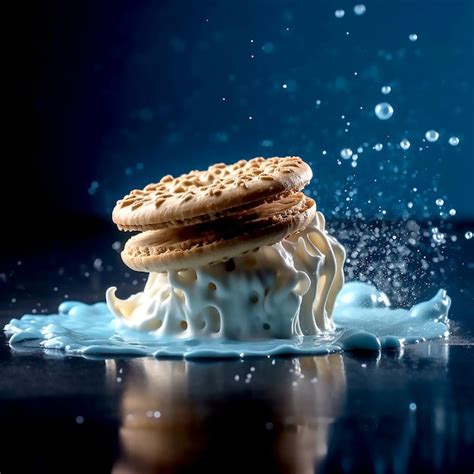 Premium AI Image | Sandwich cookies and fresh vanilla cream flow on the ...
