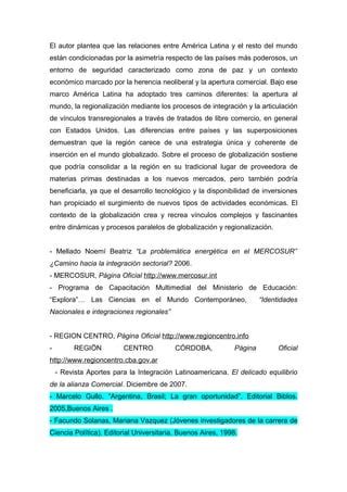 Globalización Regionalización Mercosur Unasur Región Centro PDF