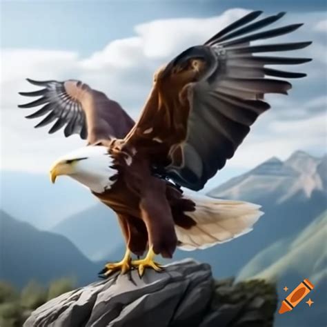 Eagle Soaring Over Majestic Mountains On Craiyon