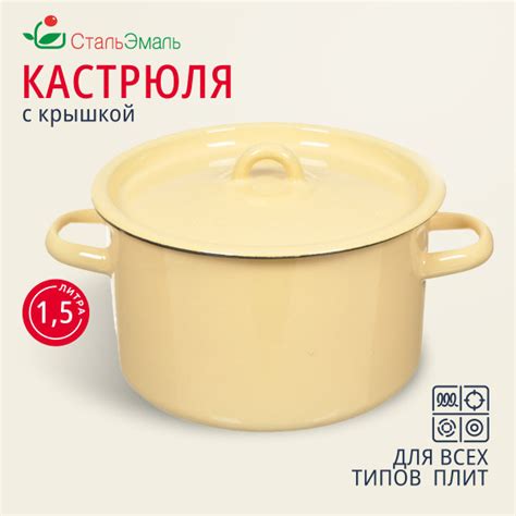 Кастрюля эмалированная 1.5 литра с крышкой для индукционной плиты ...