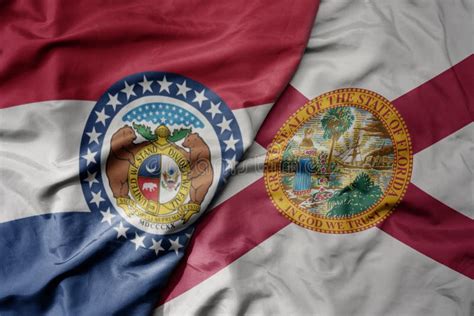 Big Waving Colorful National Flag Of Florida State And Flag Of Missouri