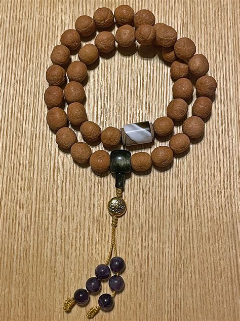 Hand Held Mala Bead Dragon Eye Bodhi Color Agate Sold Zenmu Art