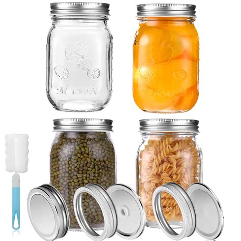 Buy 4 Pack Mason Jars With Lids Food Storage Jars 450ml For Homemade