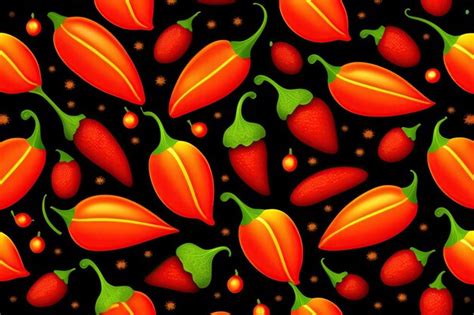 Premium AI Image Seamless Pattern With Hot Chili Pepper On Black Background Ecological