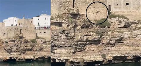 Polignano A Mare Il Folle Tuffo Da Metri Del Turista Video