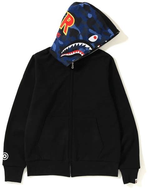 Bape Color Camo Reversible Ponr Shark Full Zip Hoodie Black Blue Novelship