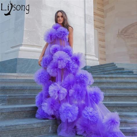 Robe De Bal Violette Chic Longue Bouffante Fleurs Faites La Main