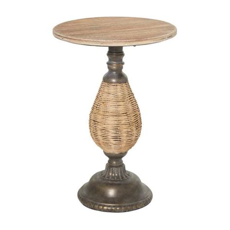 Litton Lane 15 In Brown Large Round Wood End Accent Table With Black