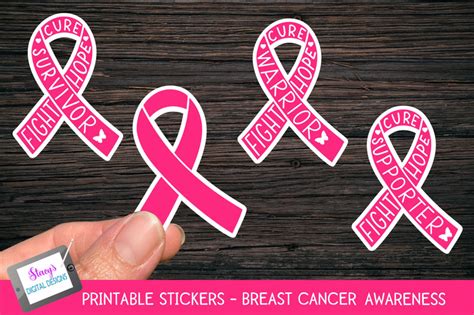 Breast Cancer Awareness Stickers 4 Printable Stickers So Fontsy