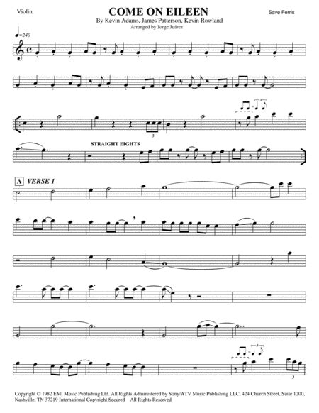 Come On Eileen by James Patterson - Violin Solo - Digital Sheet Music | Sheet Music Plus