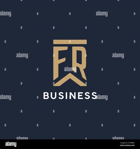 FR initial monogram logo design in a rectangular style with curved side ...