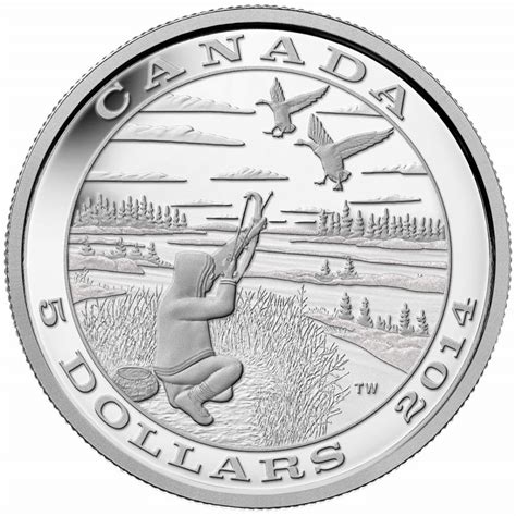 2014 Canada Fine Silver 5 Dollar Coin Tradition Of Hunting Canada Goose