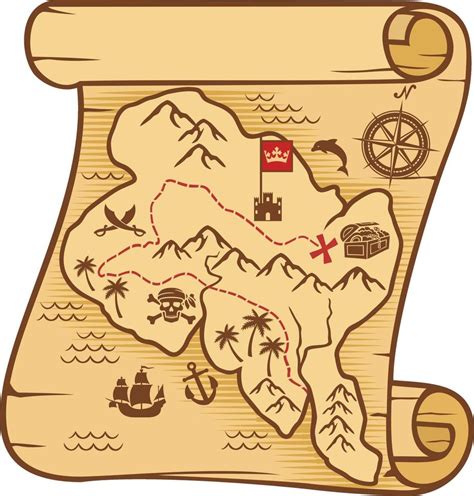 Pirate Map With Treasure Vector Art At Vecteezy