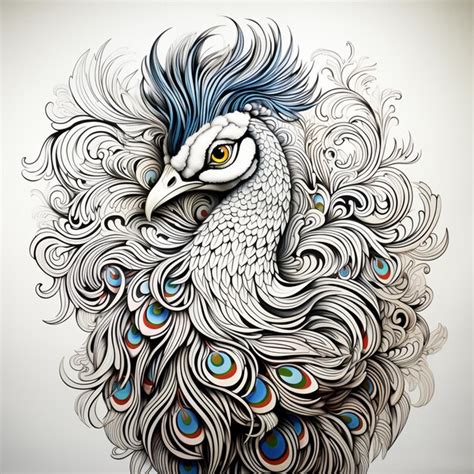 Premium Photo Hand Drawn Peacock Outline Illustration