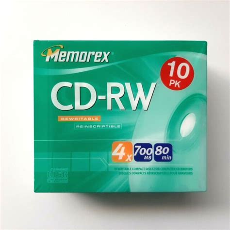 Memorex CD RW 10 Pack 4X 700MB 80 Min Compact Discs Rewritable Brand