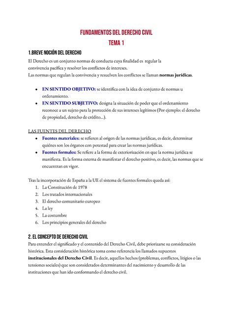 Fundamentos Del Derecho Civil Fundamentos Del Derecho Civil Tema