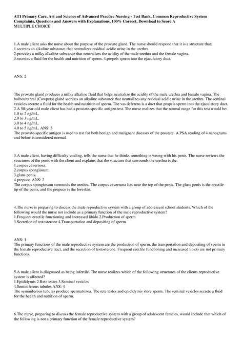 ATI Primary Care Art And Science Of Advanced Practice Nursing Test