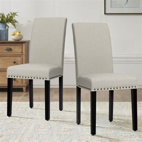 Set Of 2 Fabric Upholstered Dining Chairs With Nailhead Costway