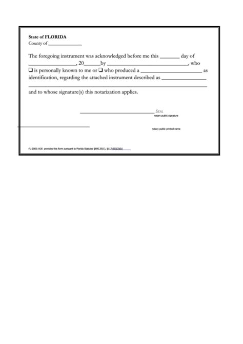 State Of Florida Notary Form printable pdf download