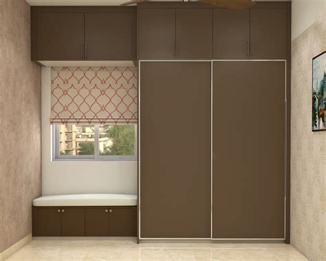 Compact Tan Wardrobe Design With Loft Storage Livspace