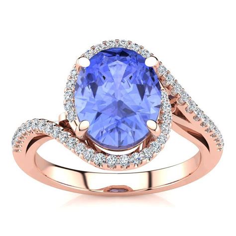 2 3 4 Carat Oval Shape Tanzanite And Halo 50 Diamond Ring In 14k Rose