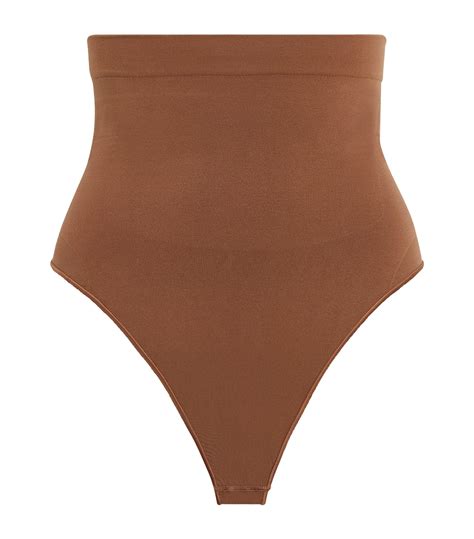 Womens Skims Brown Seamless Sculpt High Waist Thong Harrods UK