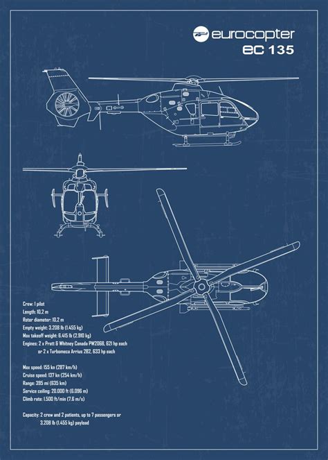 Eurocopter Ec Blueprint Poster Picture Metal Print Paint By Che