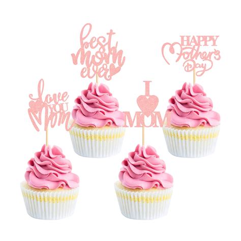 Blumomon Pcs Happy Mothers Day Cupcake Toppers Pink Glitter Mum S Day