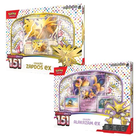 Box Pokémon Zapdos EX ou Alakazam EX Coleção Especial 151 Escarlate e